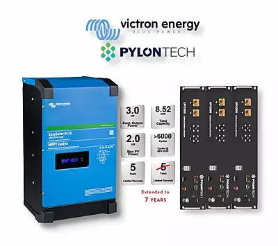 3.0 kW VICTRON EasySolar - PYLONTECH Combo, c/w 3x 2.84 kWh, 24V Lithium Batteries 3.0 kW VICTRON EasySolar - PYLONTECH Combo, c/w 3x 2.84 kWh, 24V Lithium Batteries