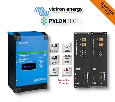 3.0 kW VICTRON EasySolar - PYLONTECH Combo, c/w 2x 2.84 kWh, 24V Lithium Batteries
