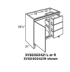 Omni Sink Double Door 3 Drawer Base 30 - Rosemary-Right