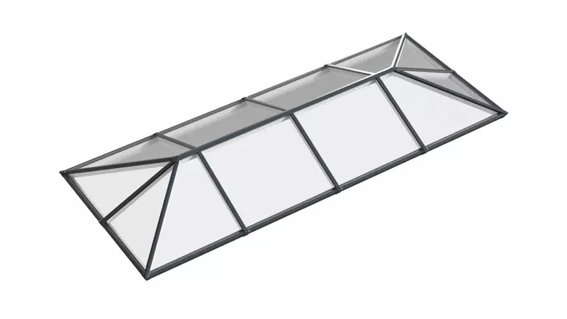 Ridged Aluminium Lantern Roof 1.4m x 3.6m (12 Pane 3WAY)