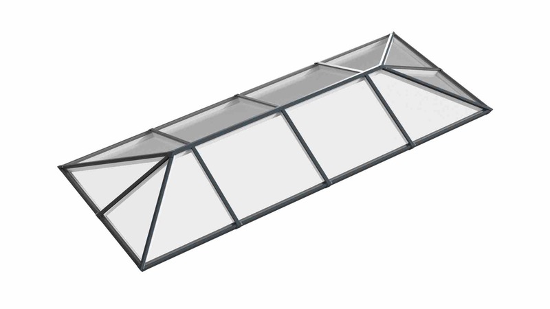 Ridged Aluminium Lantern Roof 2.8m x 6m (12 Pane 3WAY)