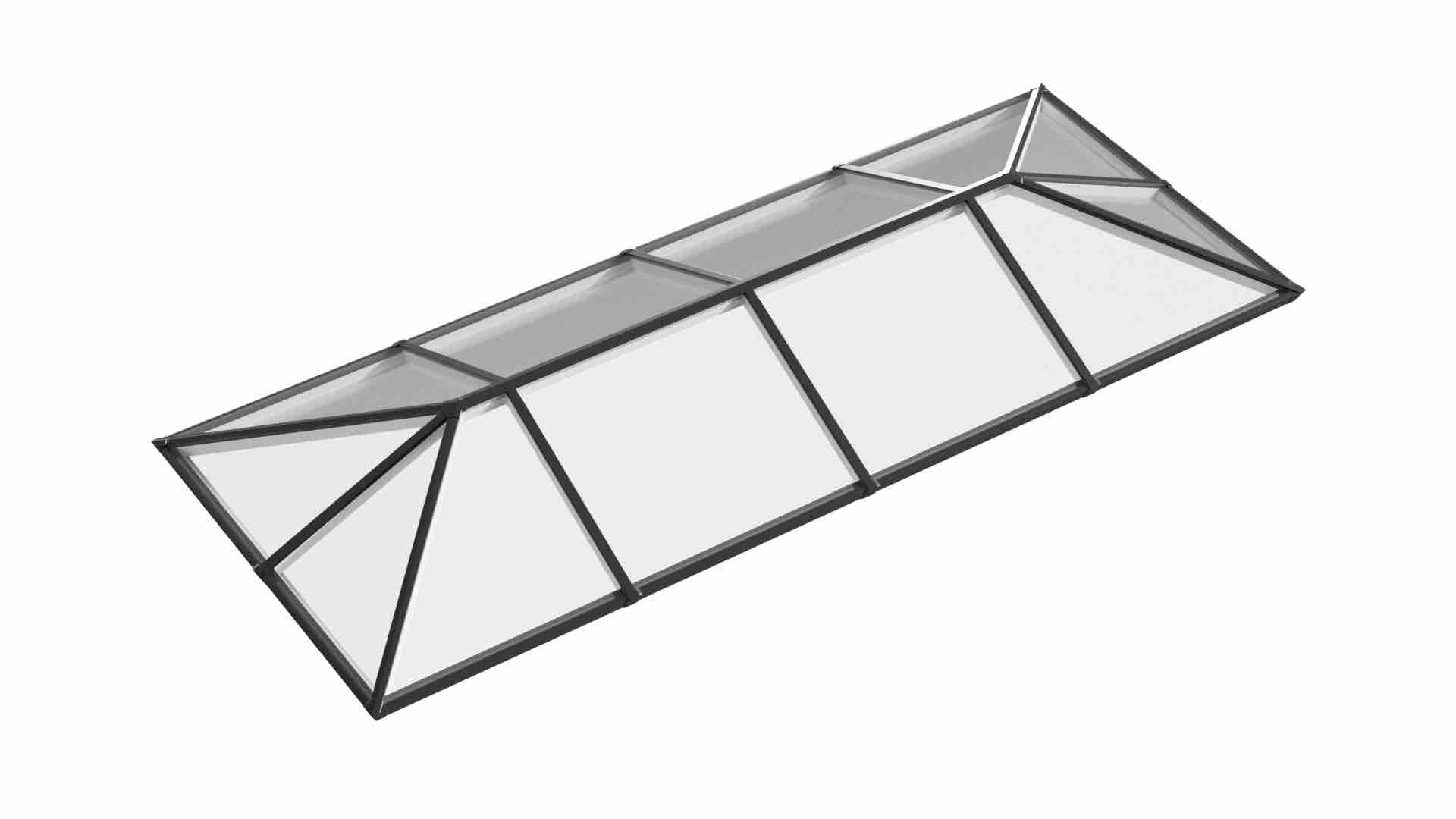 Ridged Aluminium Lantern Roof 2.2m x 5.3m (12 Pane 3WAY)