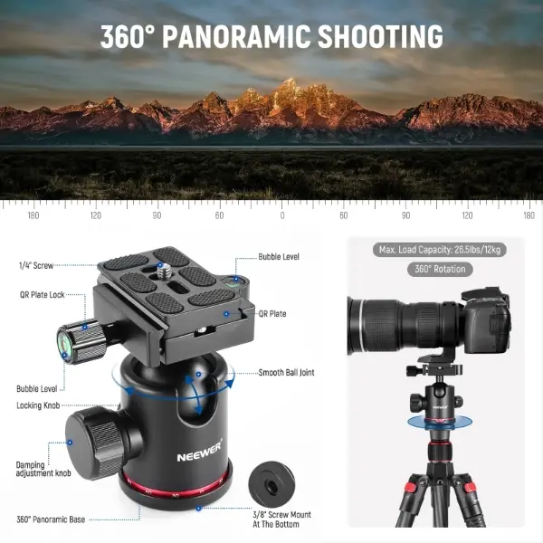 NEEWER TP75 74 Inch Pro Video Tripod with Fluid Head
