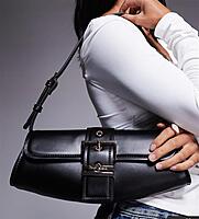 River Island buckle front shoulder bag in black