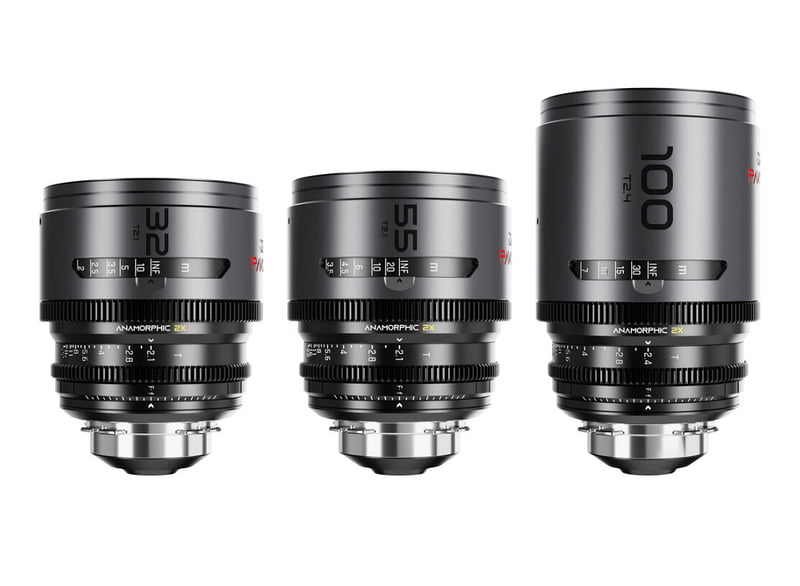 DZOFILM Pavo 2x anamorphic Prime B set 32/55/100mm T2.1 -T2.4 (100mm) Neutral Coating- PL&EF mount (feet)