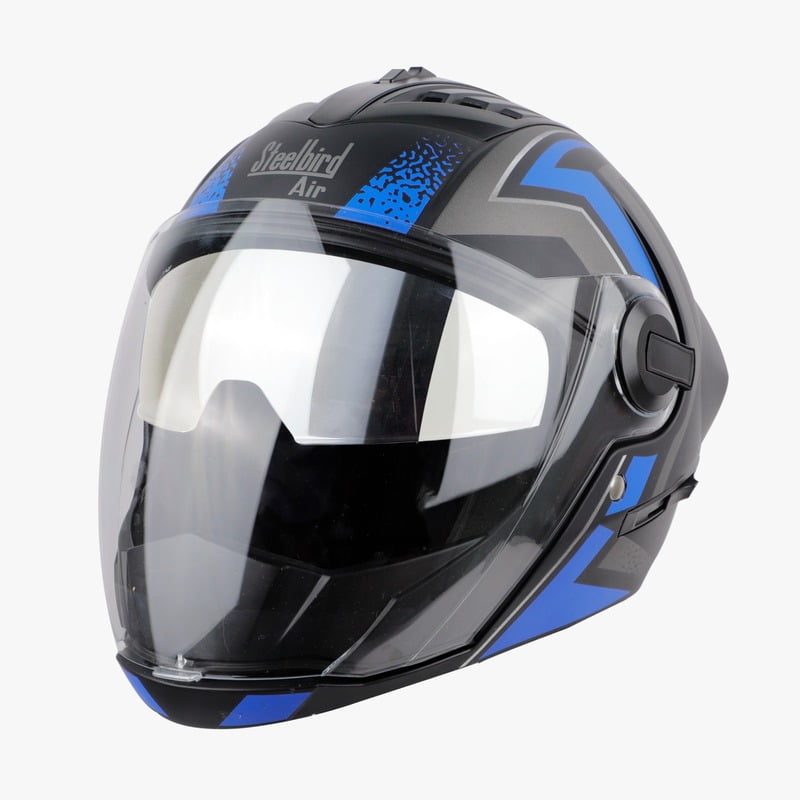 STEELBIRD SBA-2 ISS REED MAT BLACK BLUE D/V (SILVER) (L)