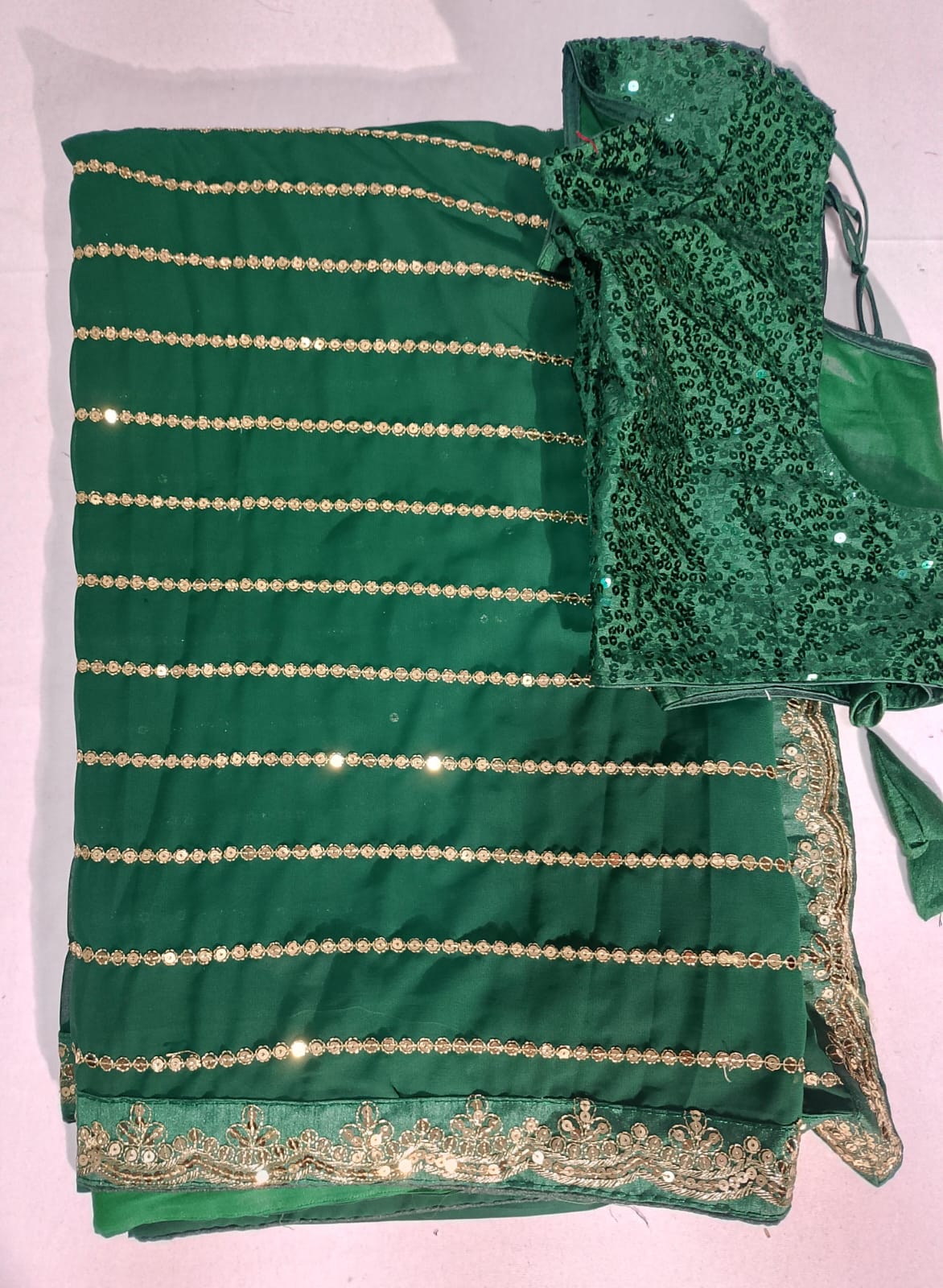 N201: Ready To Ship Beautiful Sequence Work Saree With Stitched Blouse