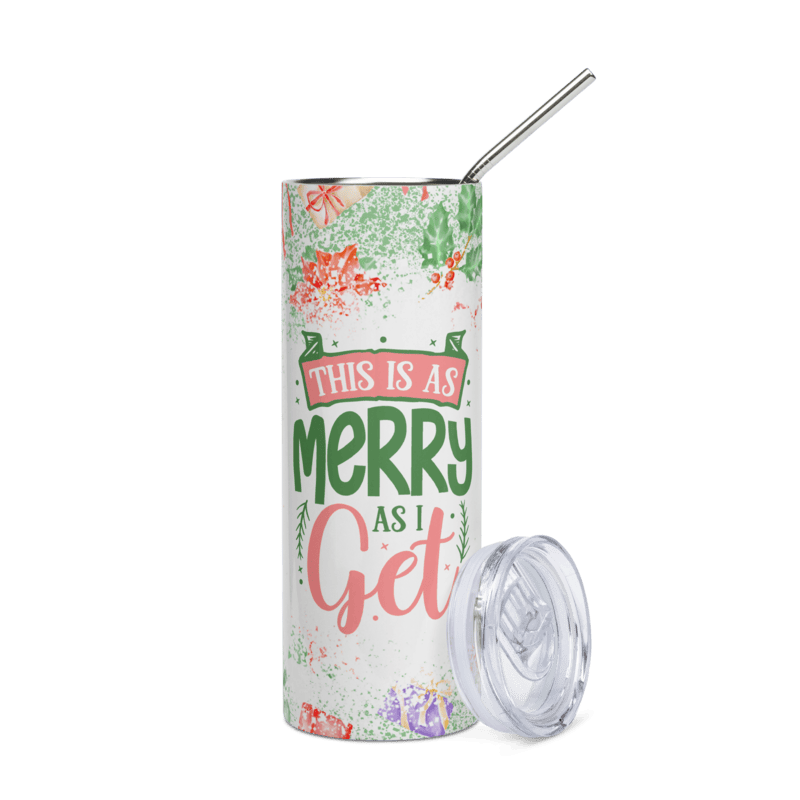 This Is As Merry As I Get Skinny Tumbler – Watercolor Holiday Christmas Drinkware