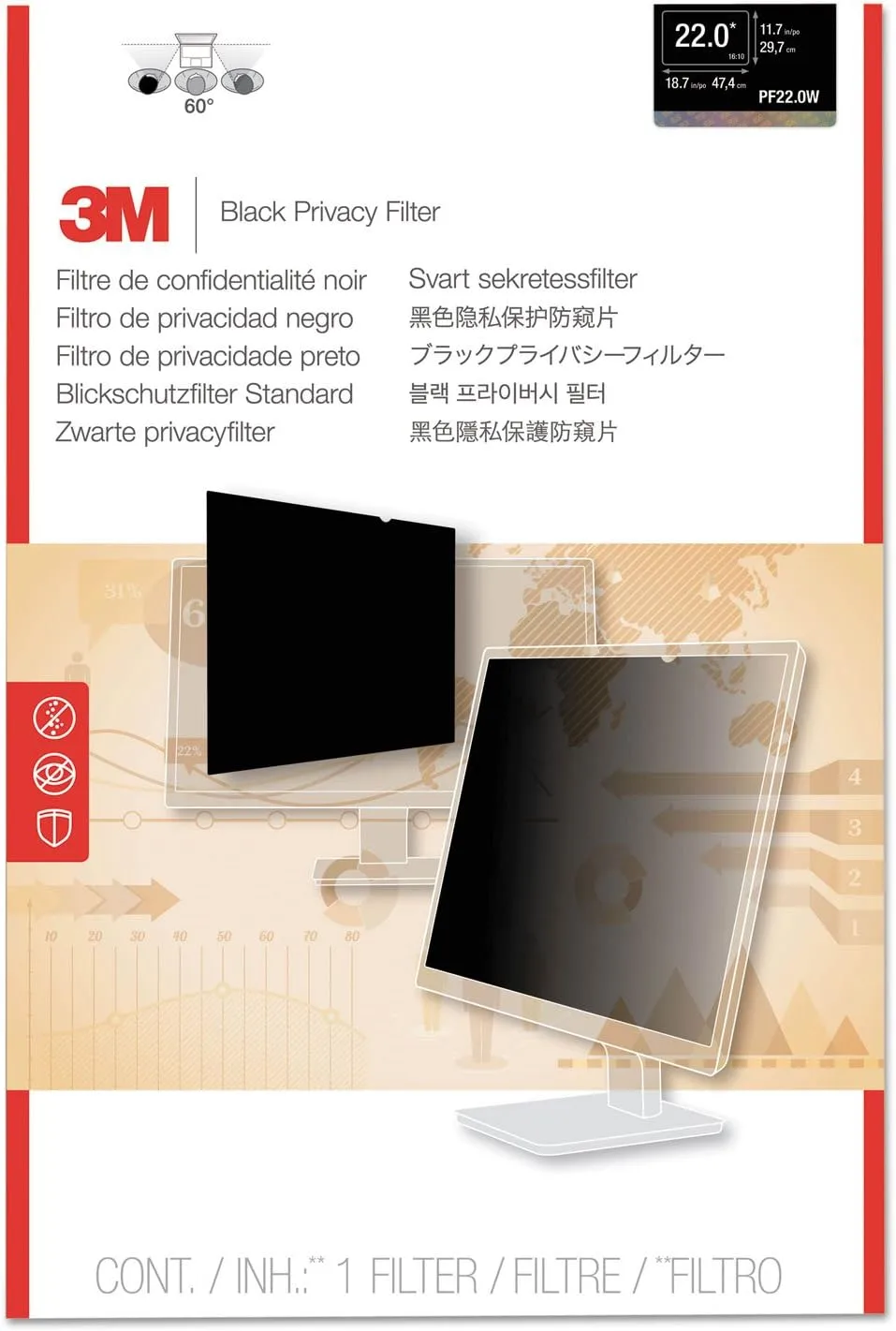 3M Frameless Black Privacy Filter for Widescreen Monitors