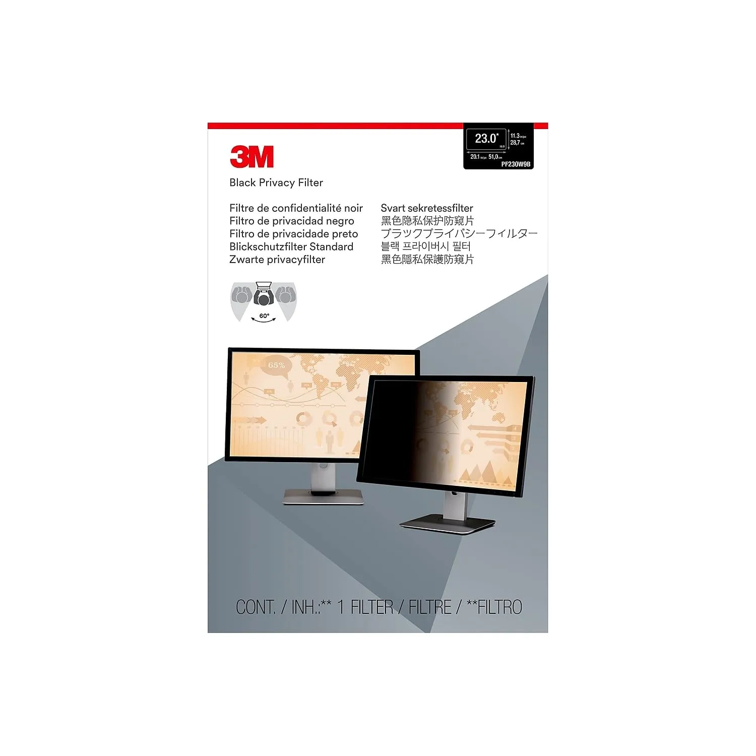 3M Frameless Blackout Privacy Filter for Widescreen Monitors (16:9)