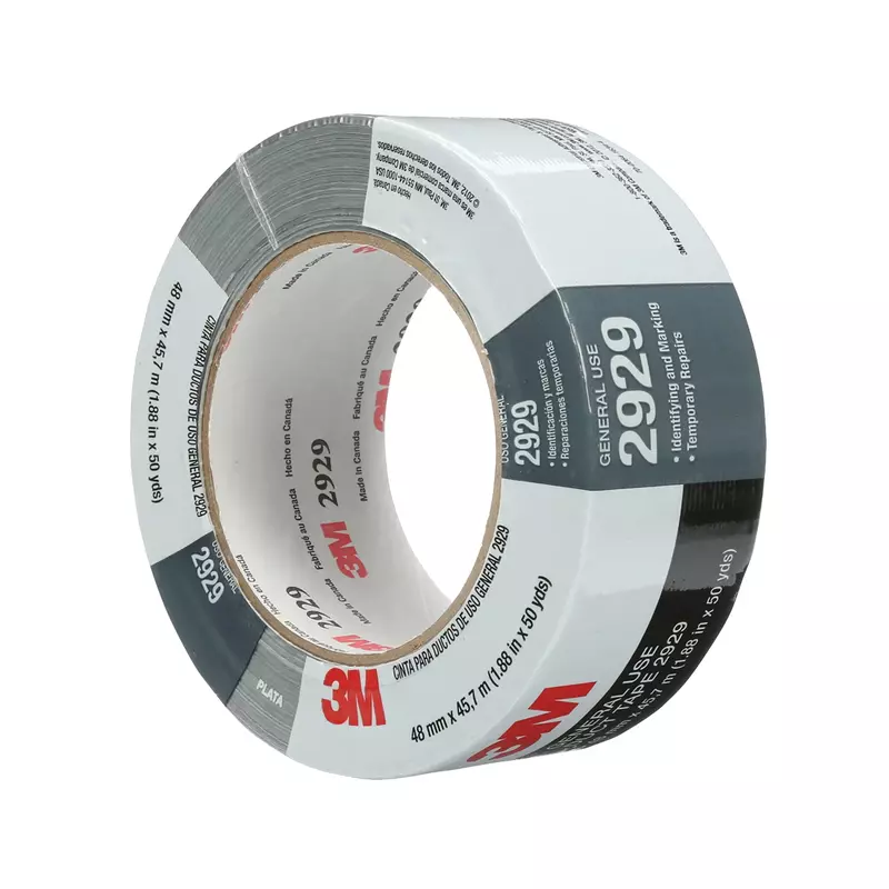3M General Use Duct Tape 2929, Silver, 1.88 in x 50 yd, 5.5 mil, Individually Wrapped Conveniently Packaged