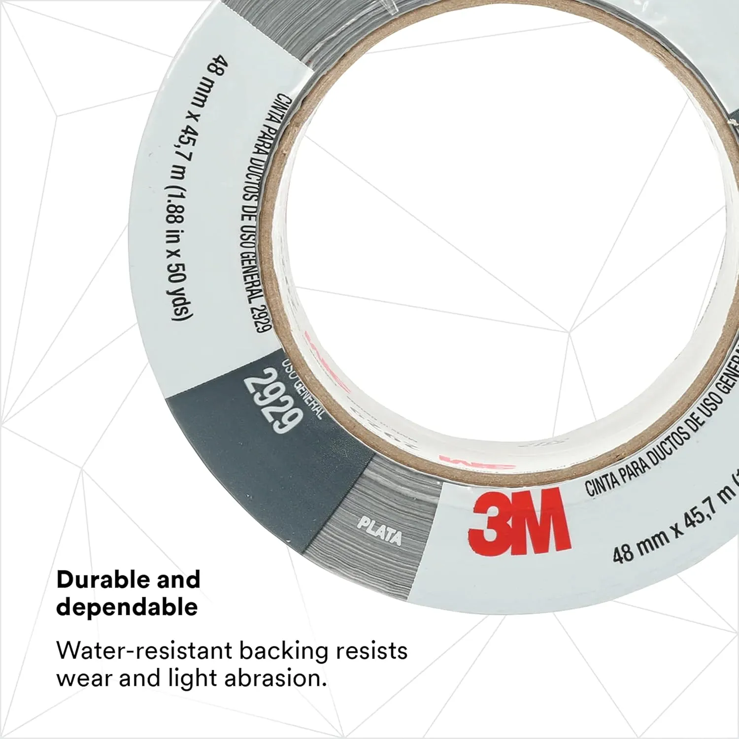 3M General Use Duct Tape 2929, Silver, 1.88 in x 50 yd, 5.5 mil, Individually Wrapped Conveniently Packaged