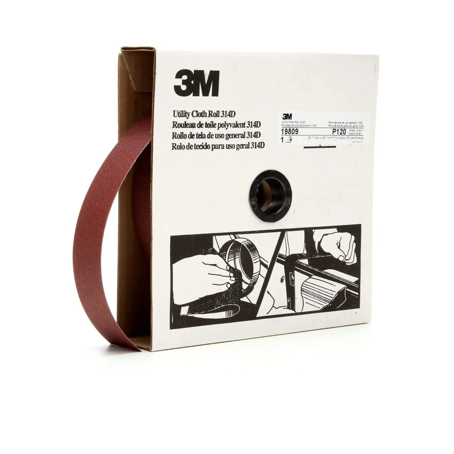 3M Utility Cloth Roll 314D, 1-1/2 in x 50 yd P120 J-weight