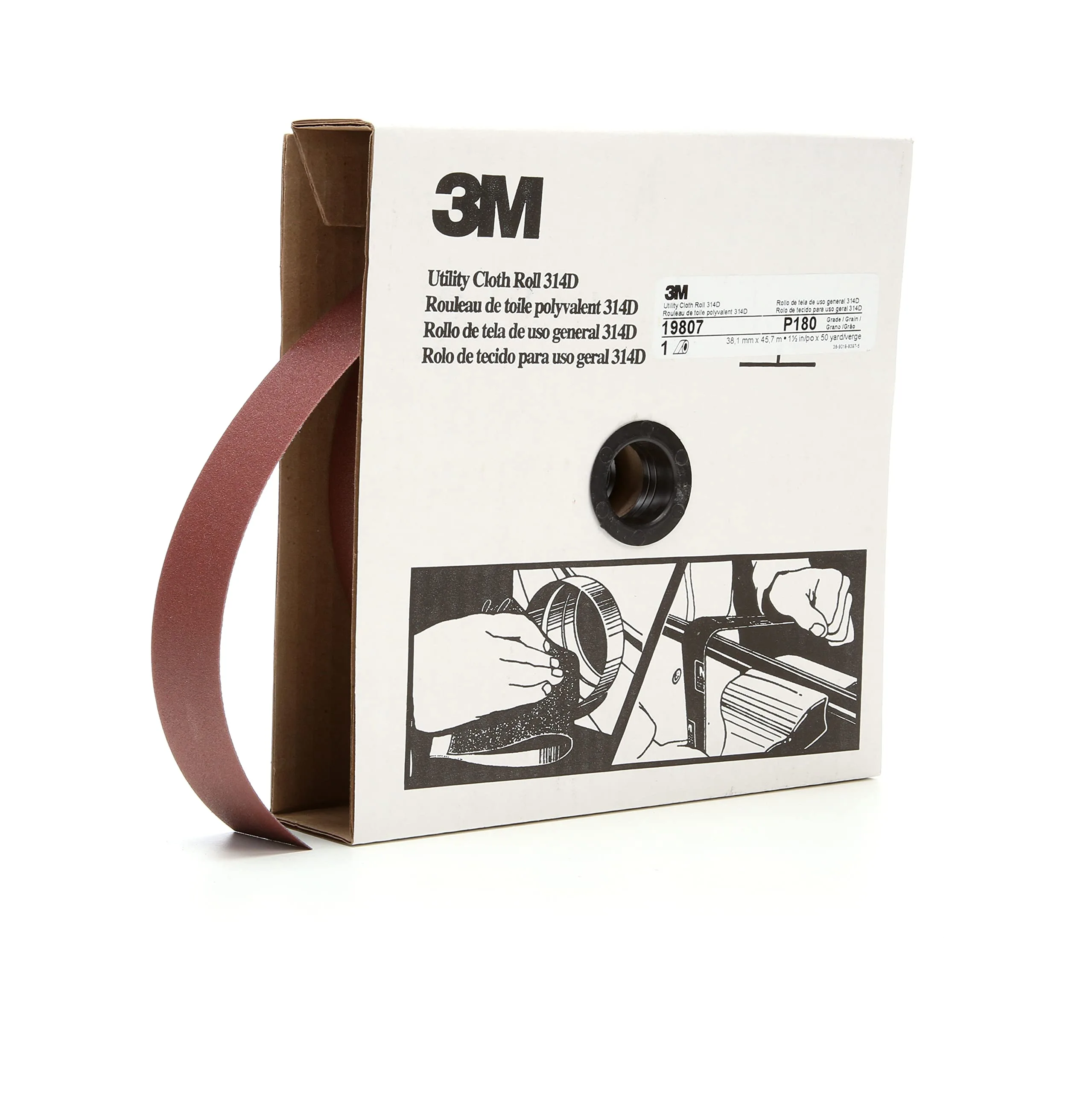 3M Utility Cloth Roll 314D, 1-1/2 in x 50 yd P180 J-weight, Maroon