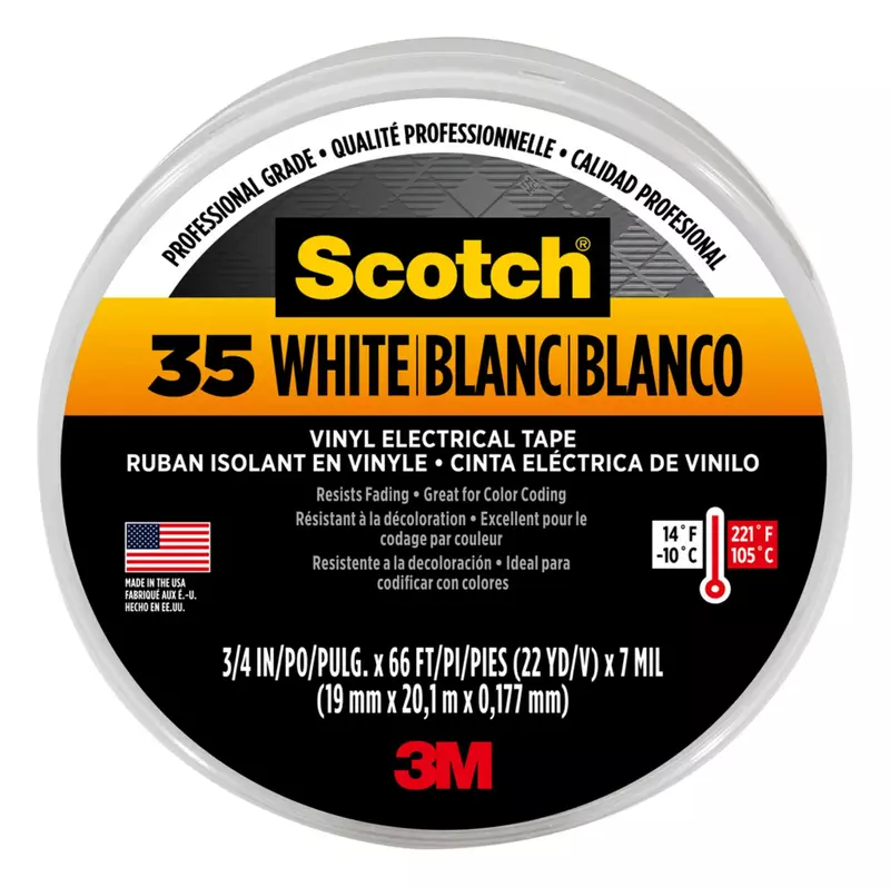 3M Safety 10828 10828-DL-2W Electrical Tape, 3/4" by 66', White, 66 Foot