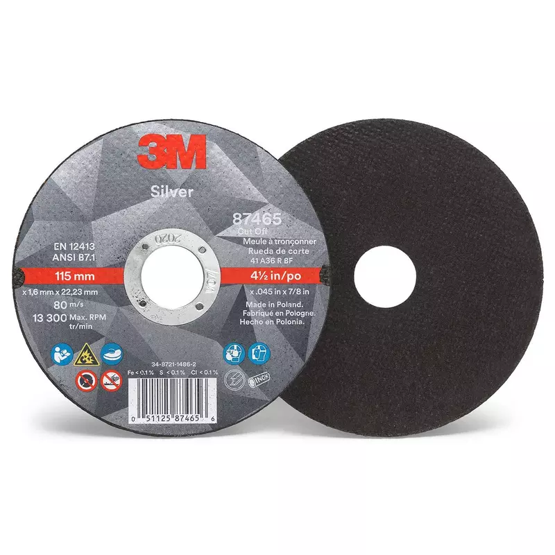3M 87465 Silver Cut-off Wheel, 4-1/2" x 0.45" x 7/8" T1, Ceramic Grain, 36 Grit, Lot of 50