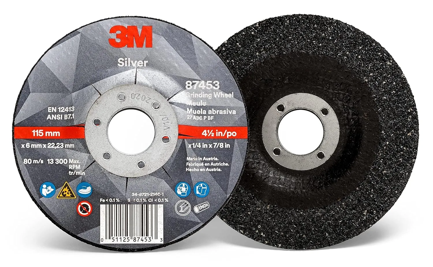 3M Silver Depcntr Grnd Whl T27 Qchng 4.5X1/4X7/8