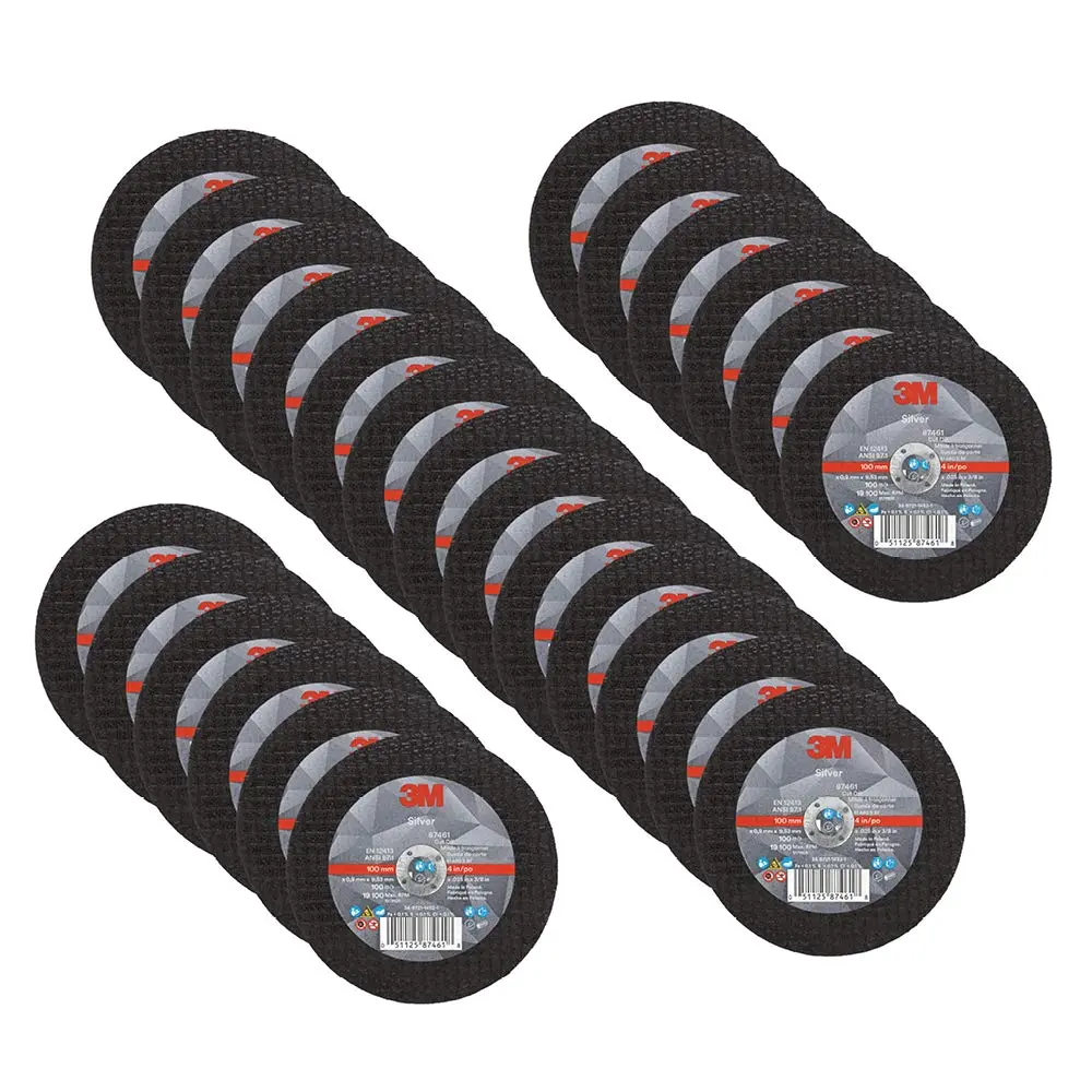 3M Silver Cut-Off Wheel, 87461, T1, 4 in x .035 in x 3/8 in, Pack of 25, Precision Shaped Grain, Pipe Cutting, Stainless and Mild Steel, Metal Fabrication, Metalworking