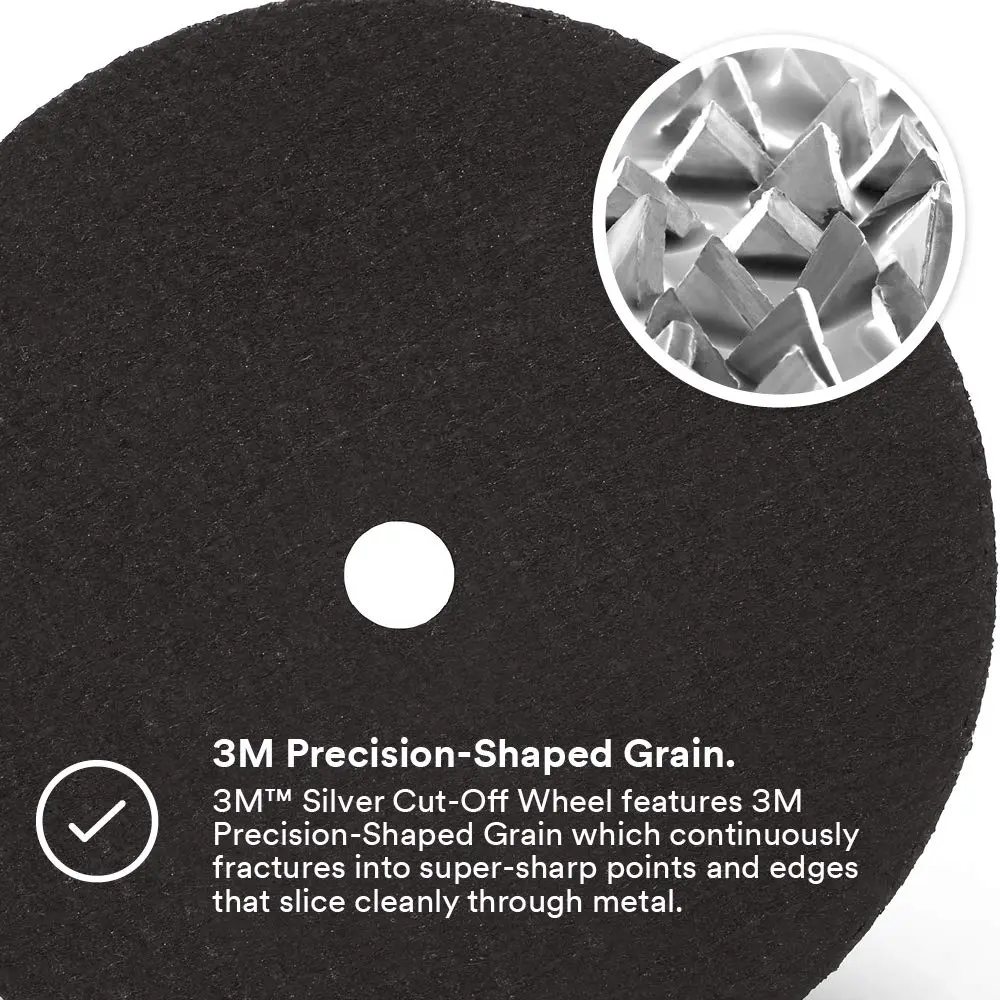 3M Silver Cut-Off Wheel, 87461, T1, 4 in x .035 in x 3/8 in, Pack of 25, Precision Shaped Grain, Pipe Cutting, Stainless and Mild Steel, Metal Fabrication, Metalworking