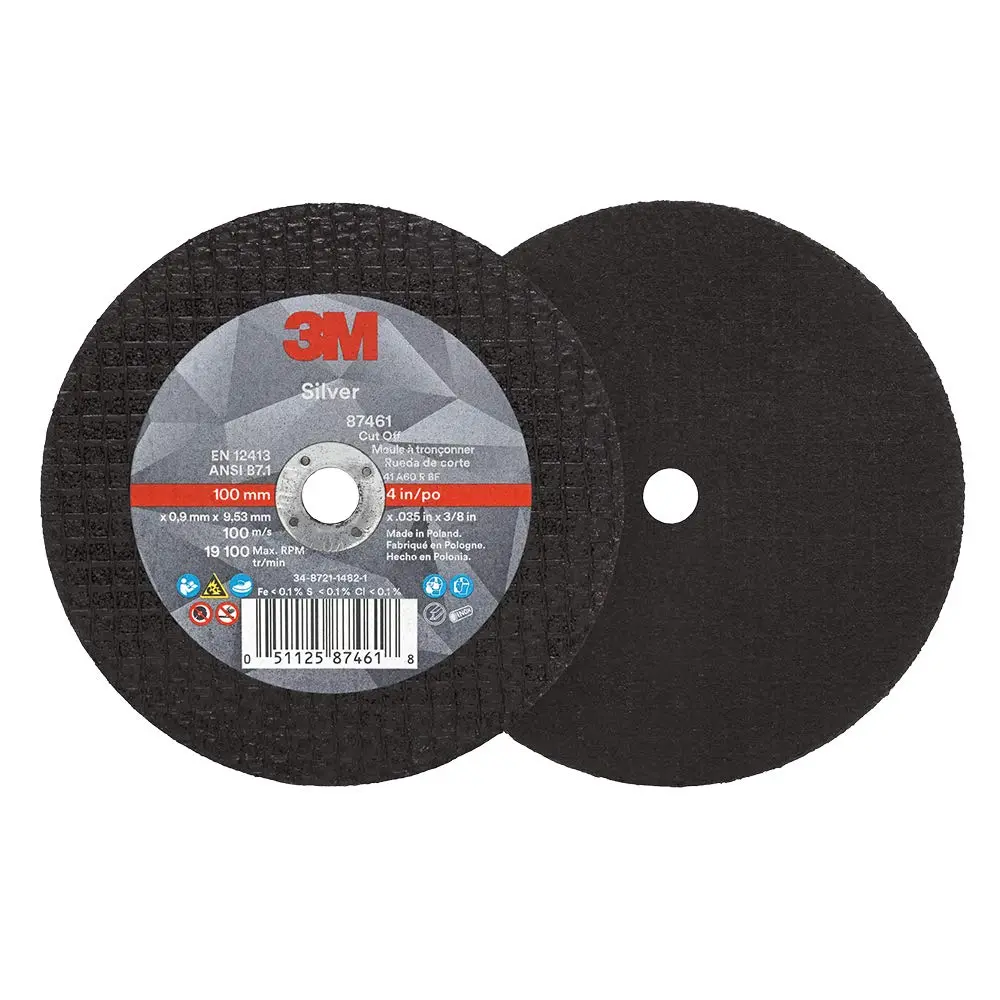 3M Silver Cut-Off Wheel, 87461, T1, 4 in x .035 in x 3/8 in, Pack of 25, Precision Shaped Grain, Pipe Cutting, Stainless and Mild Steel, Metal Fabrication, Metalworking