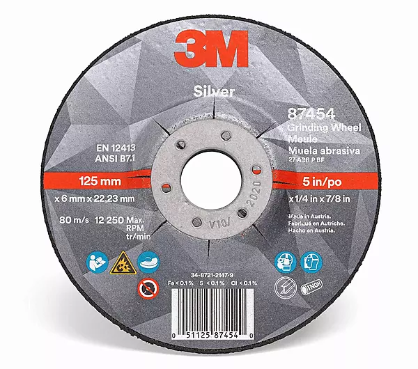 3M Silver Grinding Wheel AB87454, 5 in x 1/4 in x 7/8 in, Type 27 - Total 10 Wheels