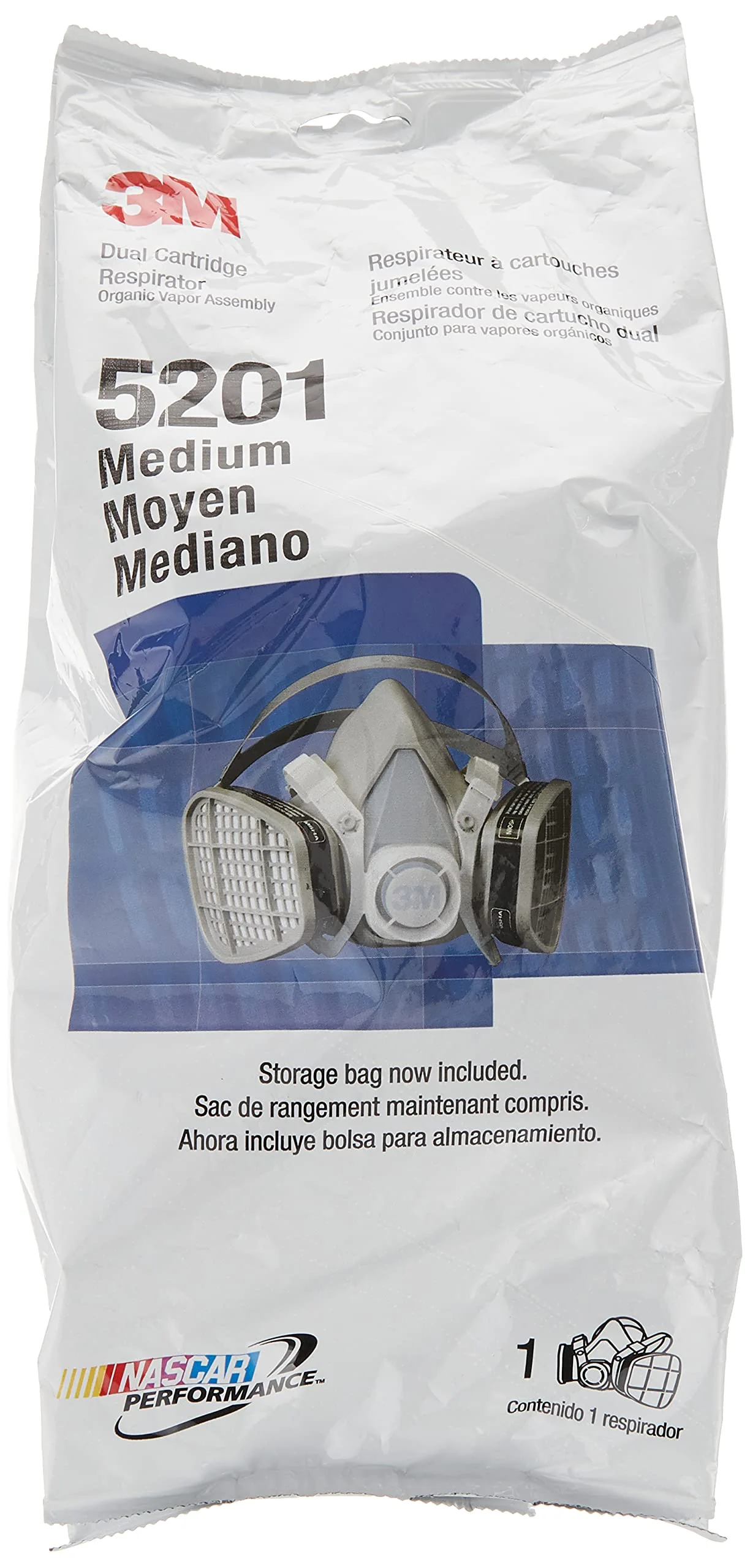 3M 5201 Medium Black Thermoplastic Elastomer Half Mask 5000 Series Disposable Air Purifying Respirator with 4 Point Harness