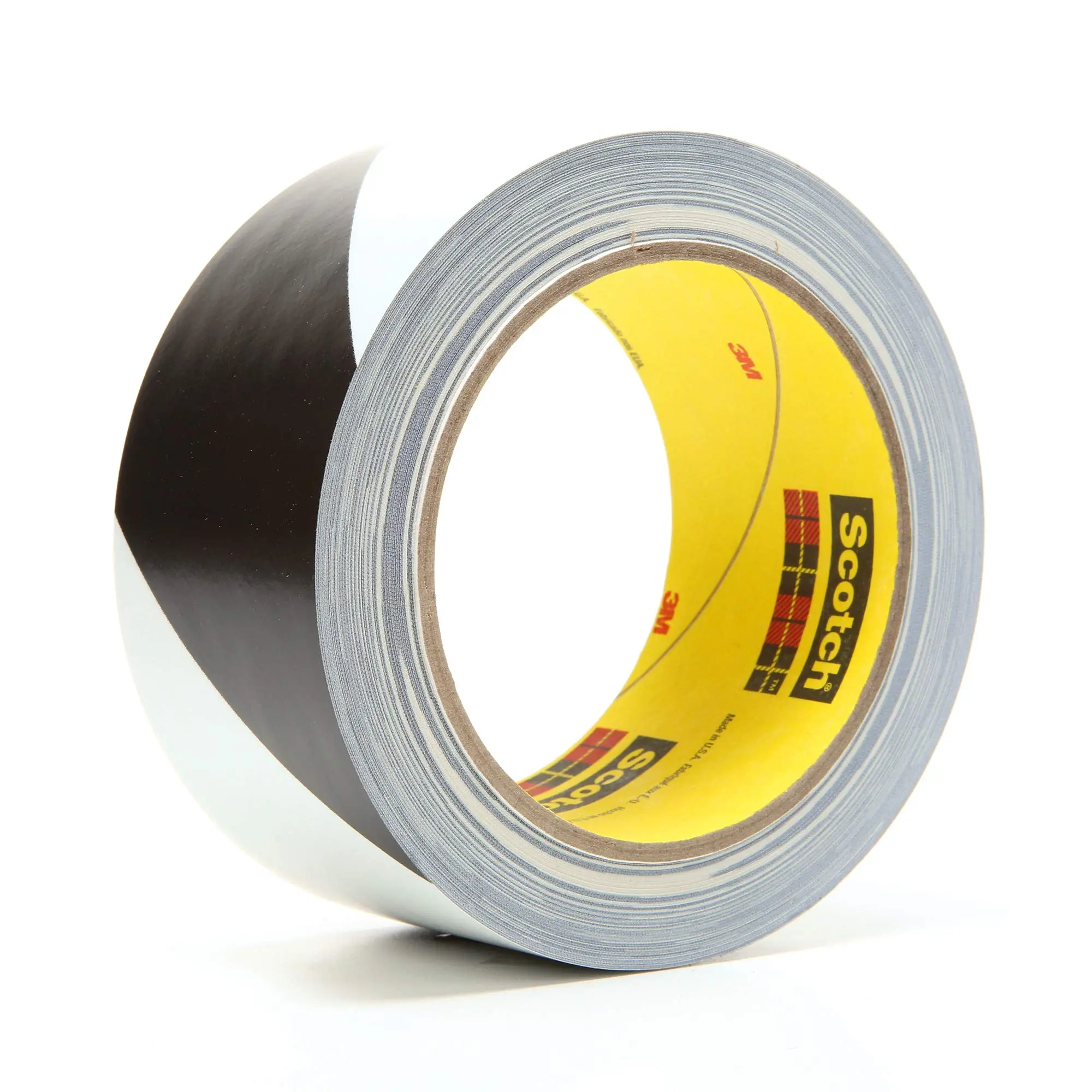 3M Striped Vinyl Safety Tape 5700 - High Visibility Caution Tape Roll for Lane and Floor Marking - 2" x 36 yards, 5.4 Mil, Black and White (1 Roll)