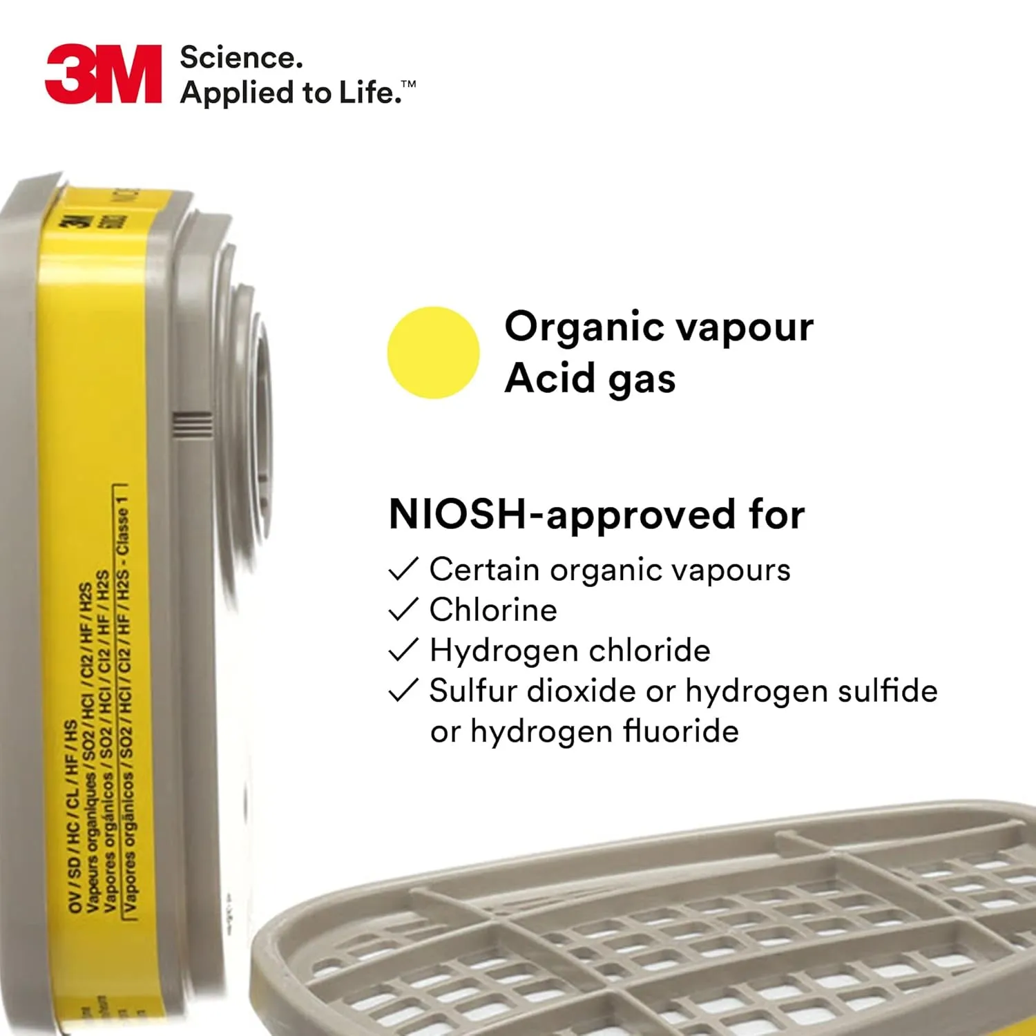 3M Respirator Cartridge 6003, 1 Pair, Helps Protect Against Organic Vapors or Acid Gases 6003/0747 Organic Vapor Acid Gas