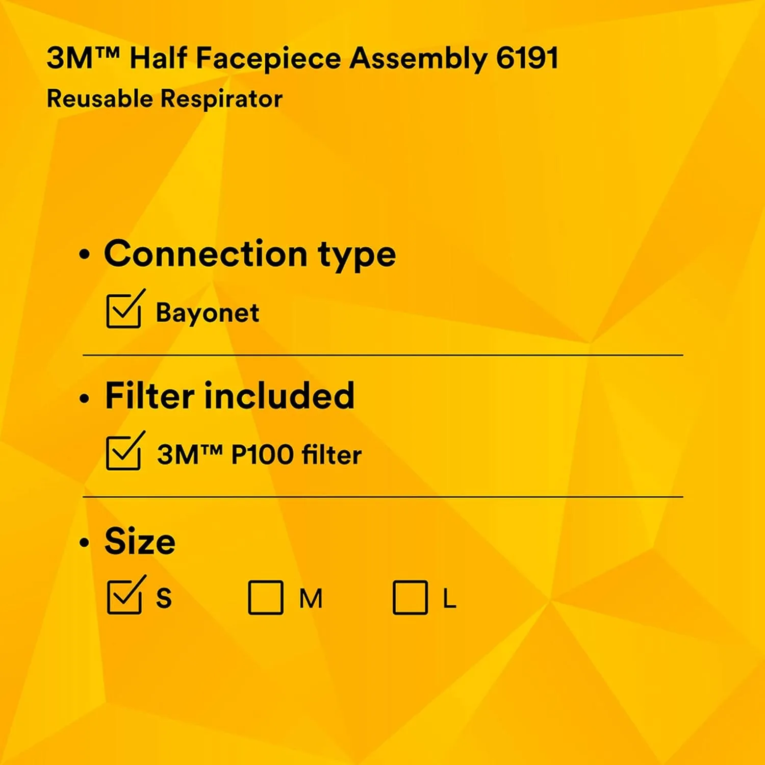 3M Half Facepiece Reusable Respirator Assembly Kit 6191, Size Small, P100, Lightweight, Comfortable, Easy to Adjust