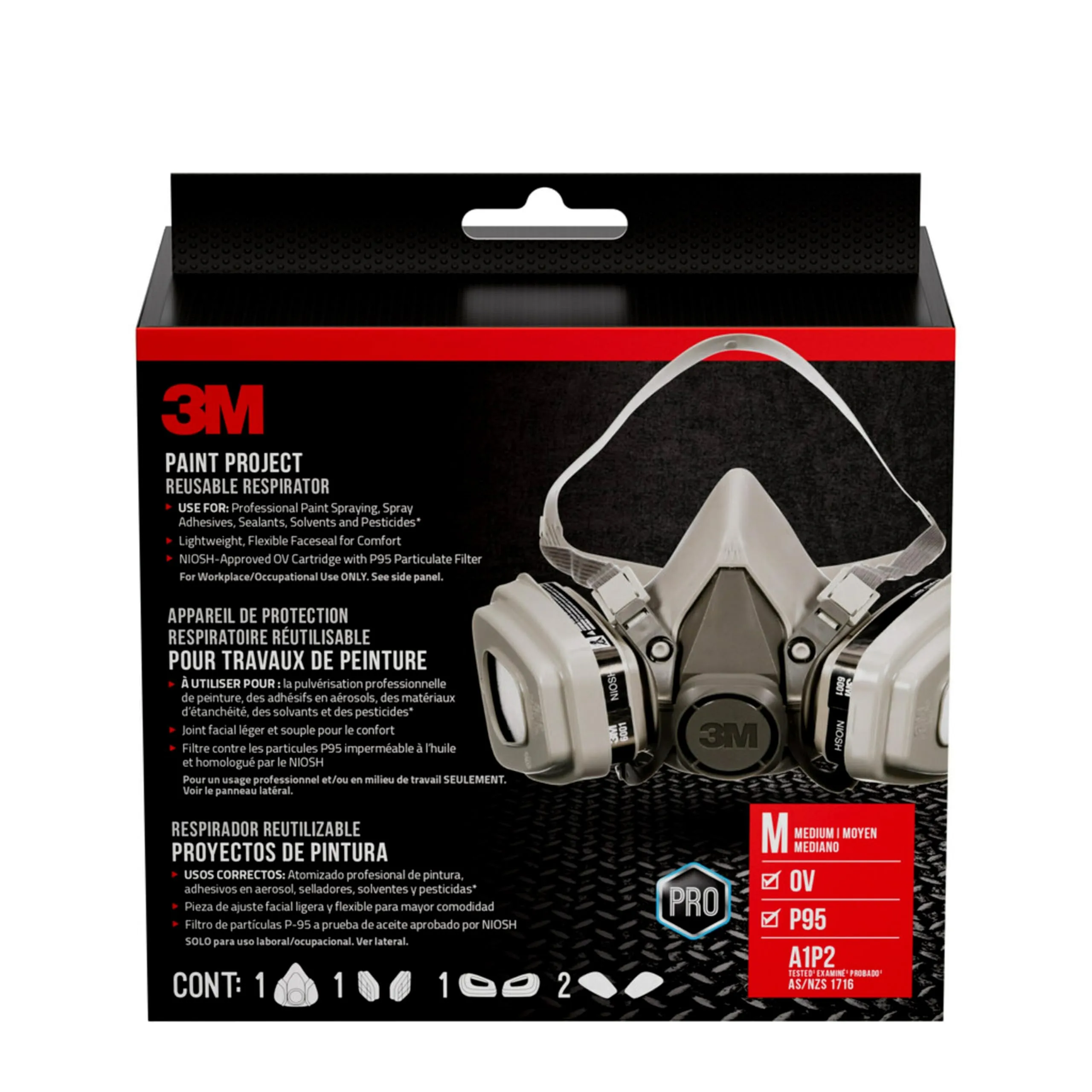 3M P95/OV Paint Project Reusable Respirator 6211, Medium Size (6211P1-DC)
