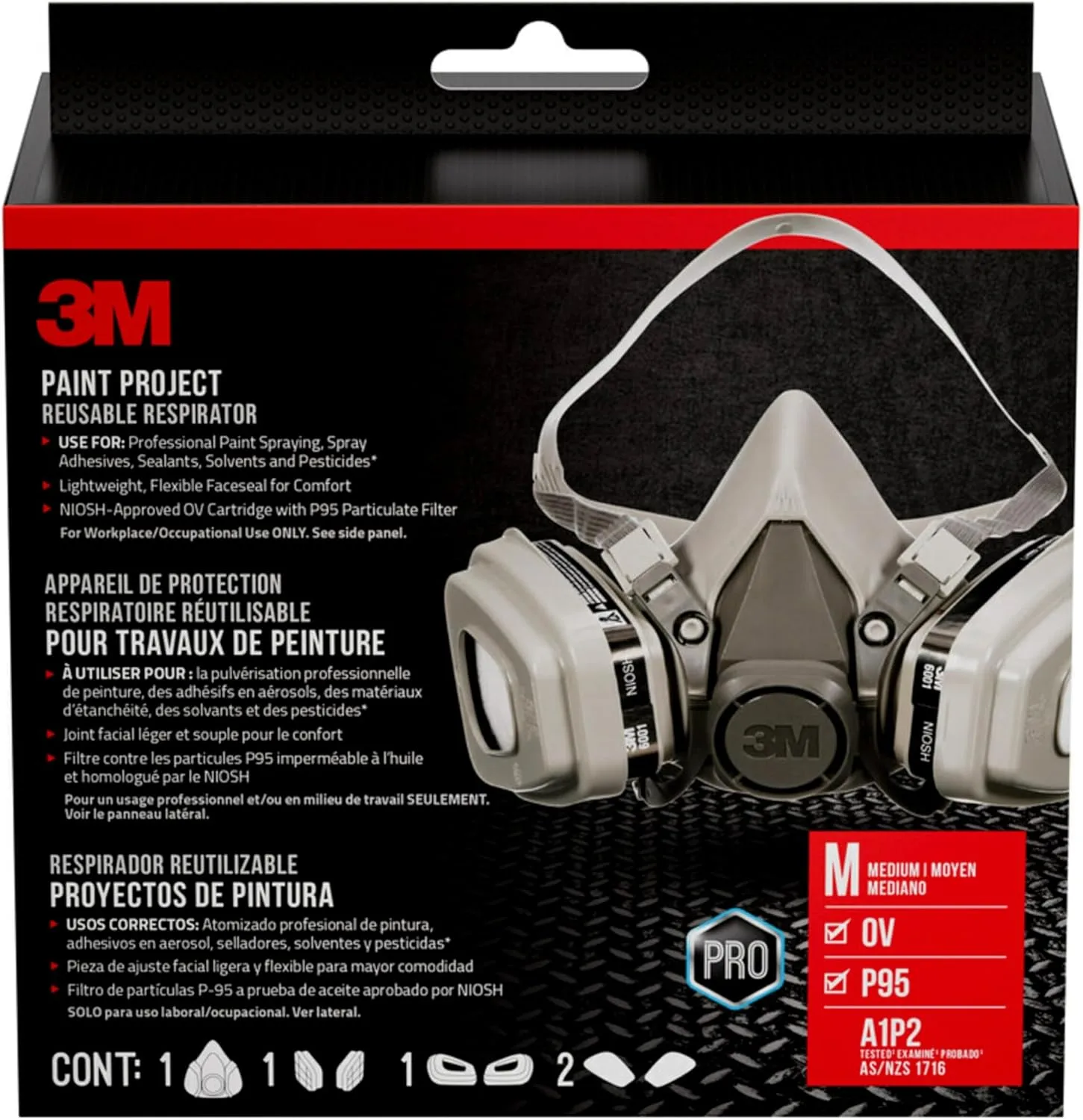 3M P95/OV Paint Project Reusable Respirator 6211, Medium Size (6211P1-DC)