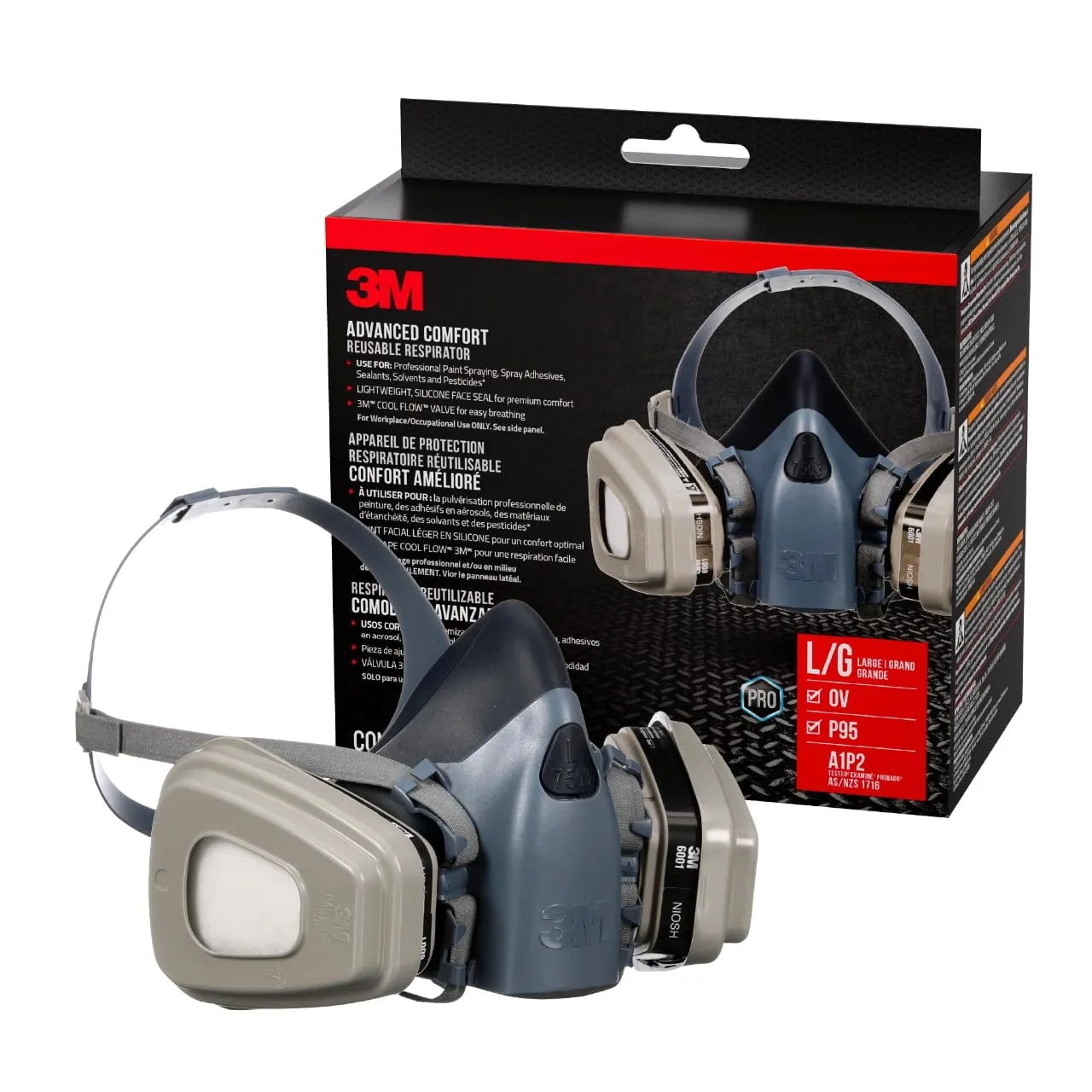 3M Professional Half Mask Organic Vapor, P95 Respirator with Cool Flow Valve, Reusable, Large