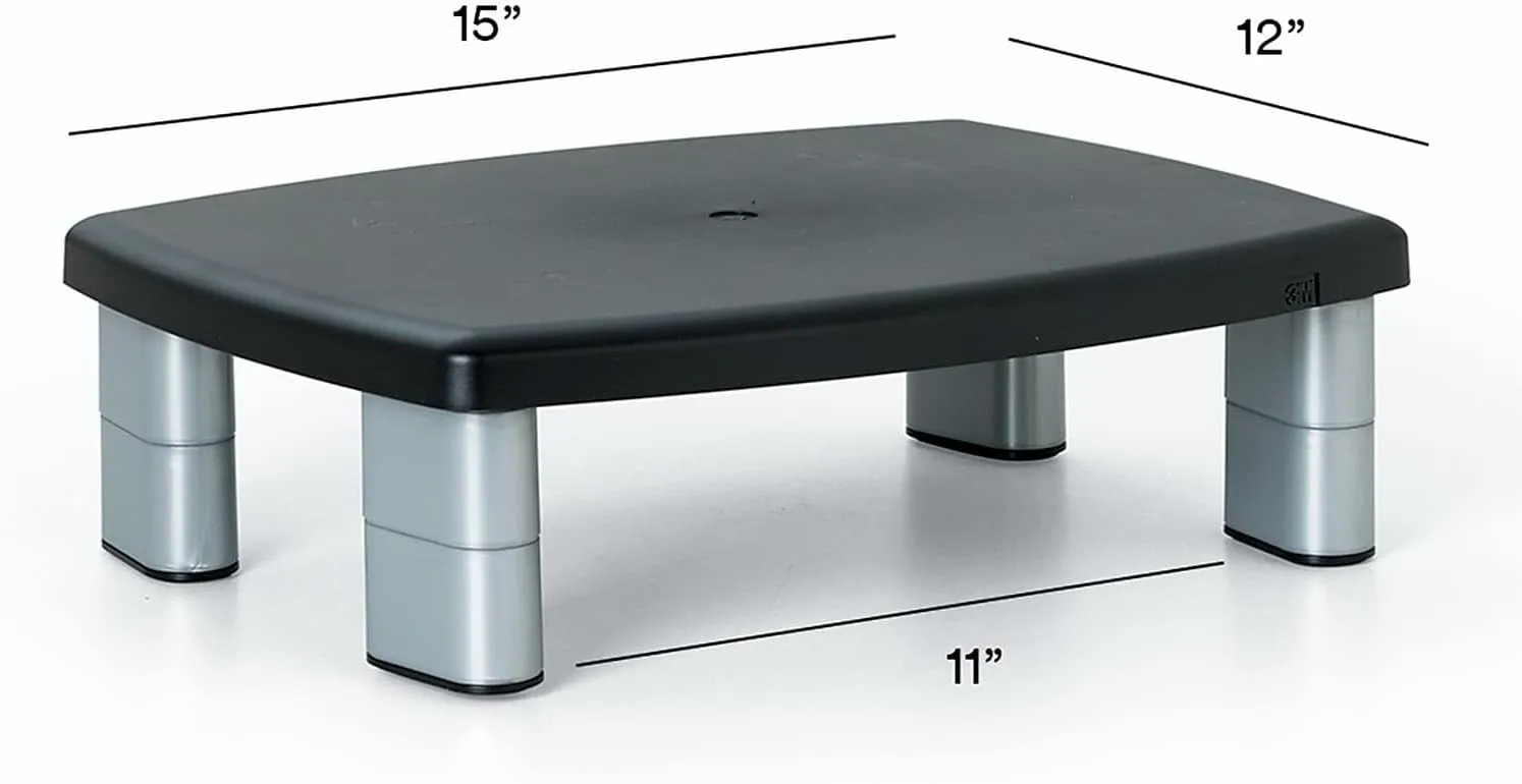 3M Adjustable Height Monitor Stand 15 x 12 Black/Silver MS80B