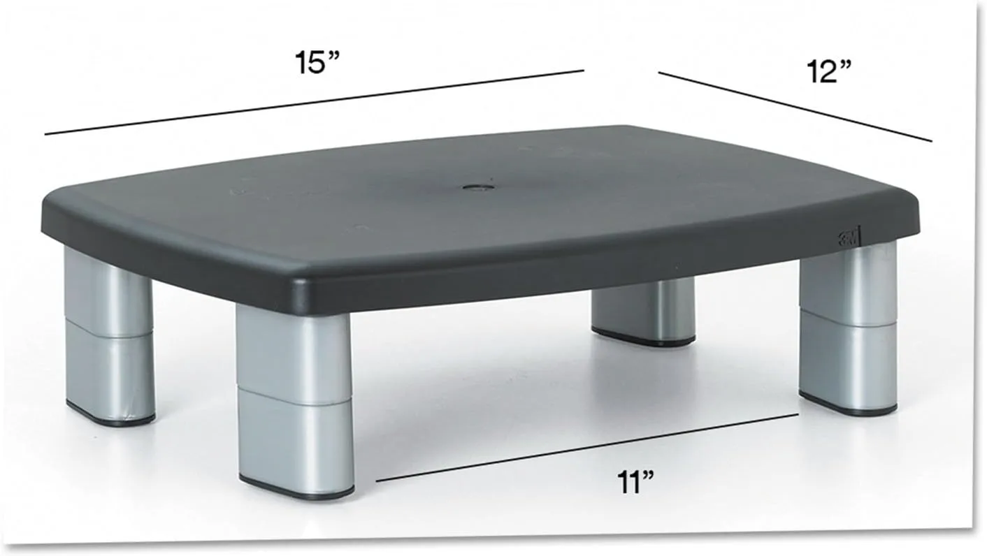 3M Adjustable Height Monitor Stand 15 x 12 Black/Silver MS80B