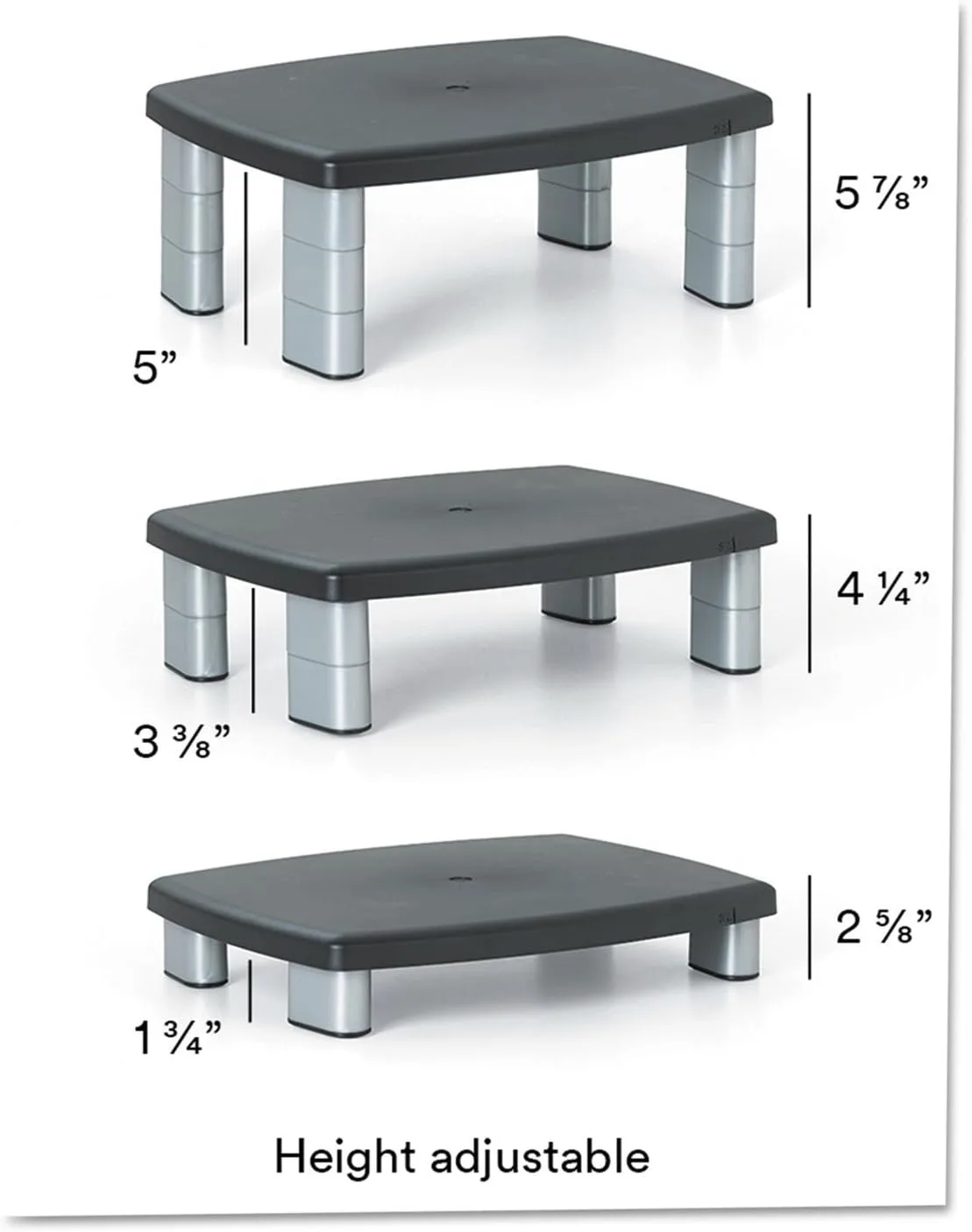 3M Adjustable Height Monitor Stand 15 x 12 Black/Silver MS80B