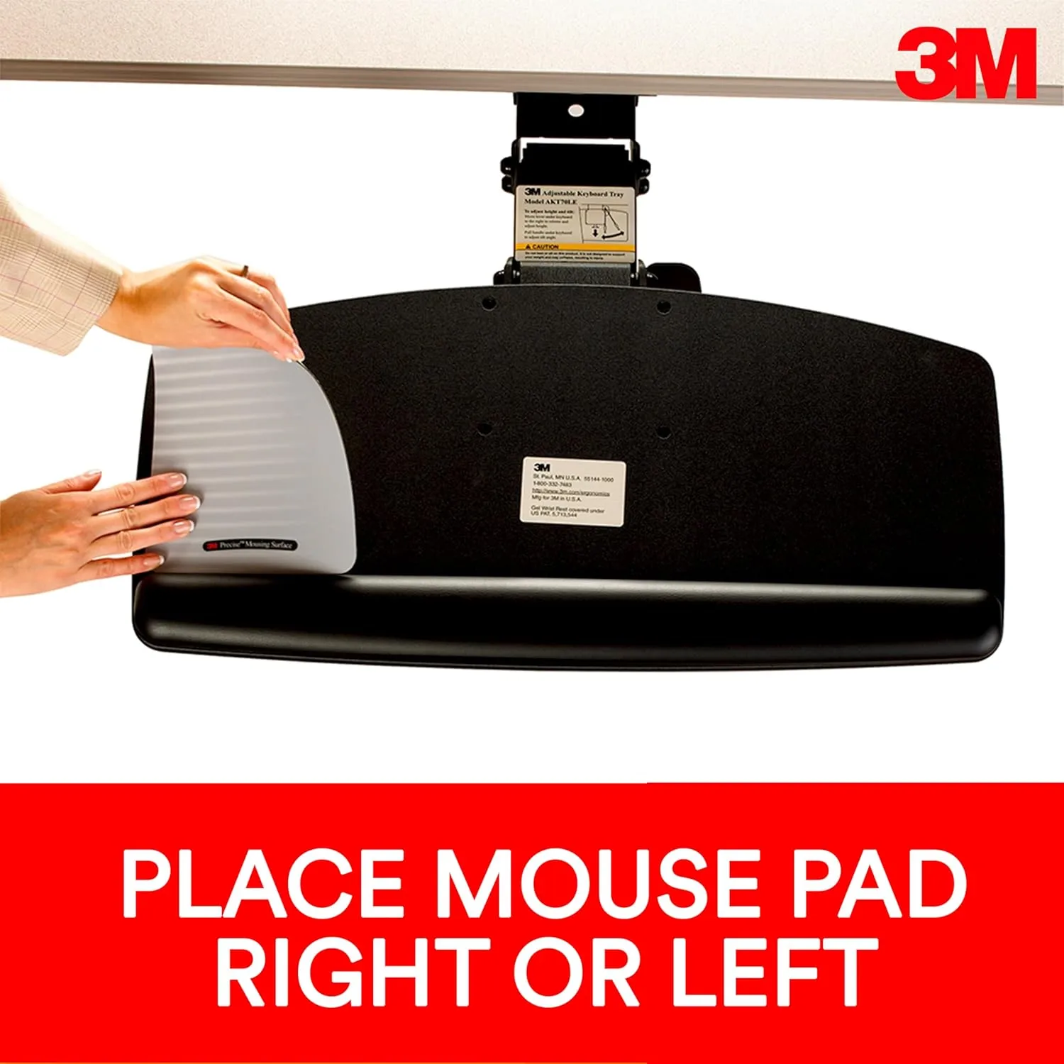 3M Keyboard Tray, Just Lift To Adjust Height And Tilt, Includes Gel Wrist Rest & Precise Mouse Pad, 23" Track, Black (AKT90LE)