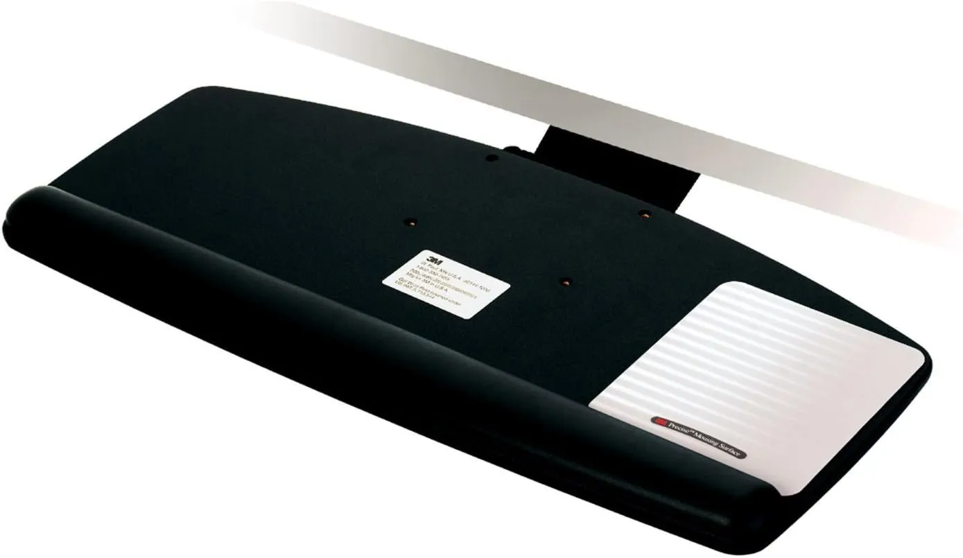 3M Keyboard Tray, Just Lift To Adjust Height And Tilt, Includes Gel Wrist Rest & Precise Mouse Pad, 23" Track, Black (AKT90LE)