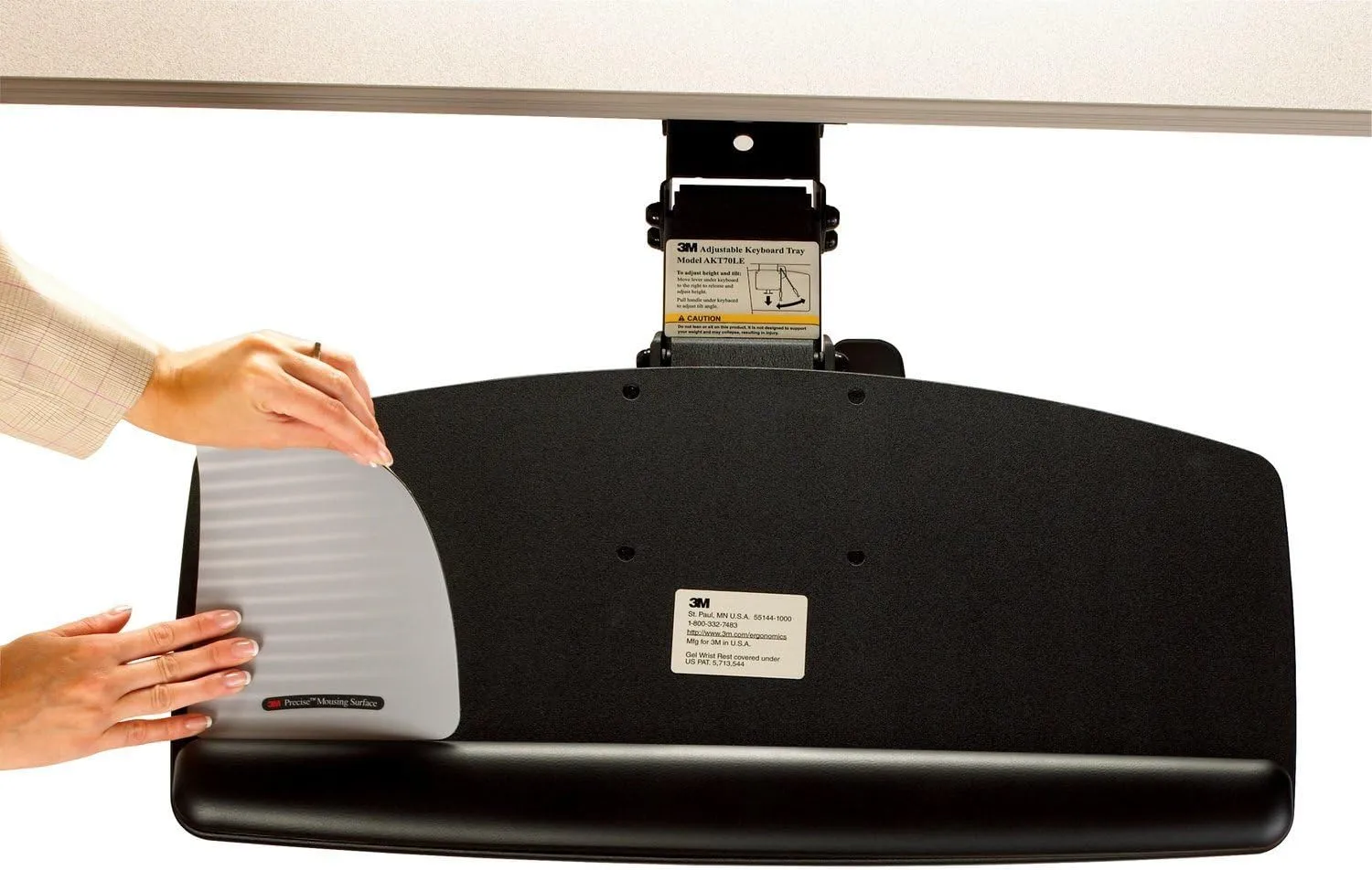 3M Keyboard Tray, Just Lift To Adjust Height And Tilt, Includes Gel Wrist Rest & Precise Mouse Pad, 23" Track, Black (AKT90LE)