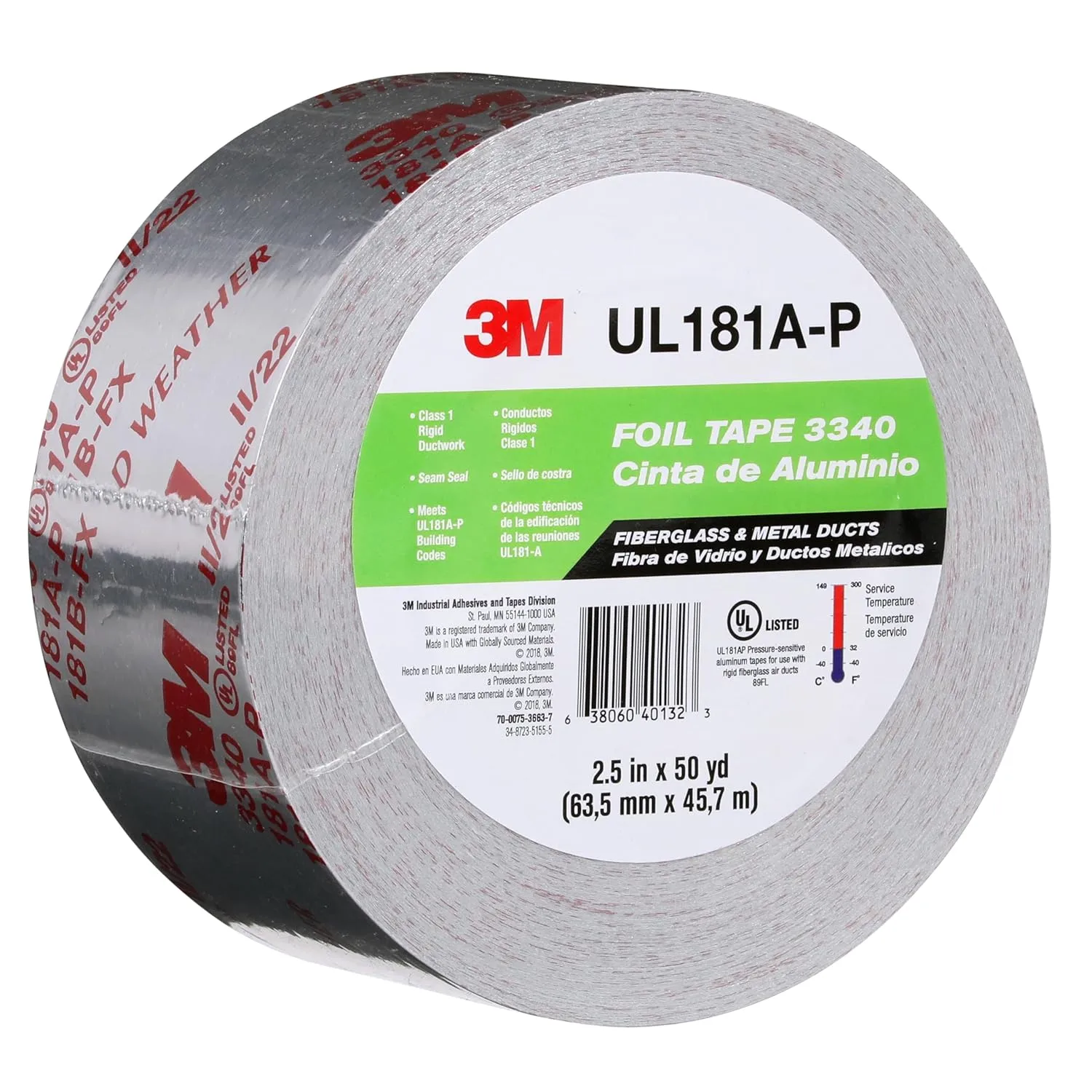 3M Aluminum Foil Tape 3340 – 2.5 in x 50 yd, 4.0 mil, Silver