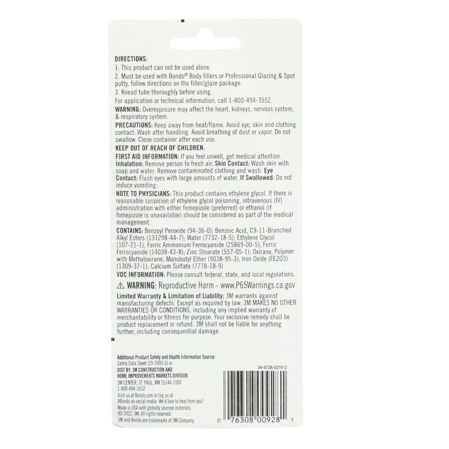 Bondo Cream Hardener 2.75 oz Tube (928)
