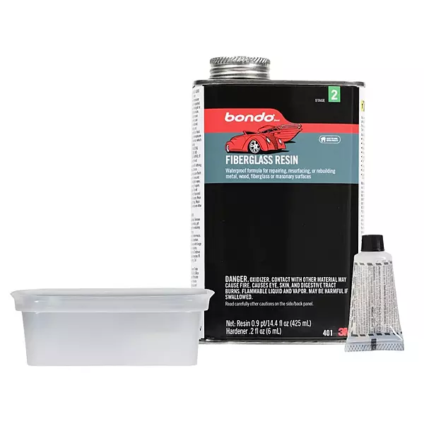 3M Bondo Fiberglass Resin 0.9 Pint, Stage 2, Waterproof Formula for Repairing, Resurfacing, or Rebuilding Metal, Wood, Fiberglass or Masonry Surfaces (401)