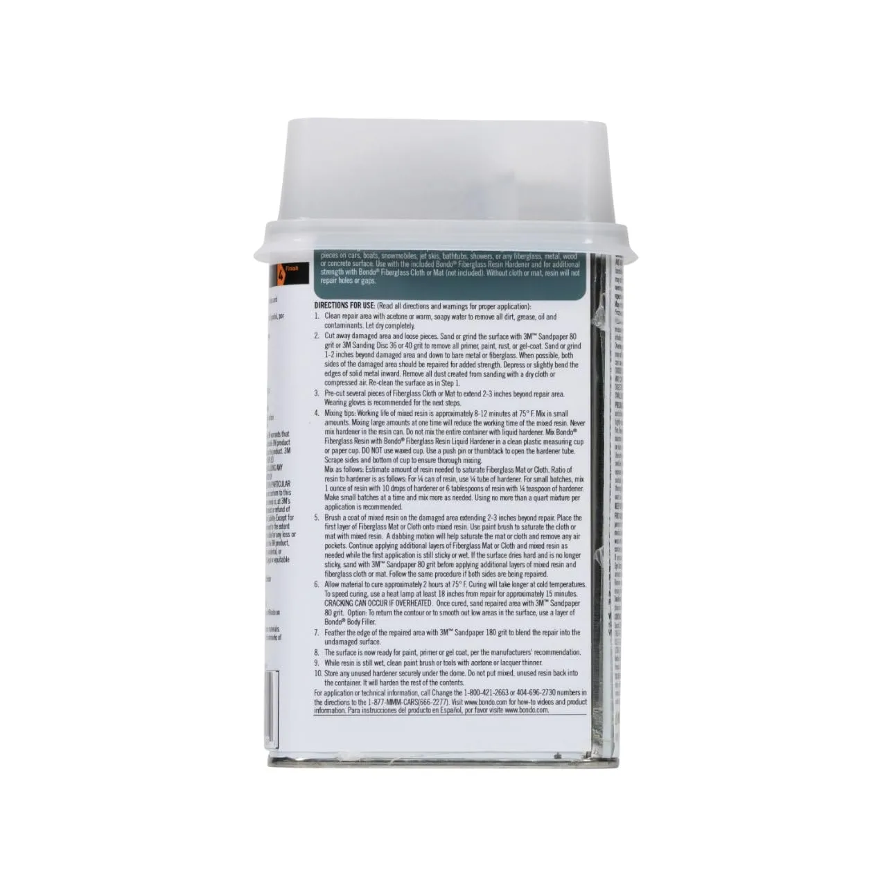 3M Bondo Fiberglass Resin 0.9 Pint, Stage 2, Waterproof Formula for Repairing, Resurfacing, or Rebuilding Metal, Wood, Fiberglass or Masonry Surfaces (401)