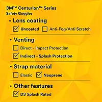 3M Centurion Safety Splash Goggle 454, 40304-00000-10 Clear Lens, 1 Pair