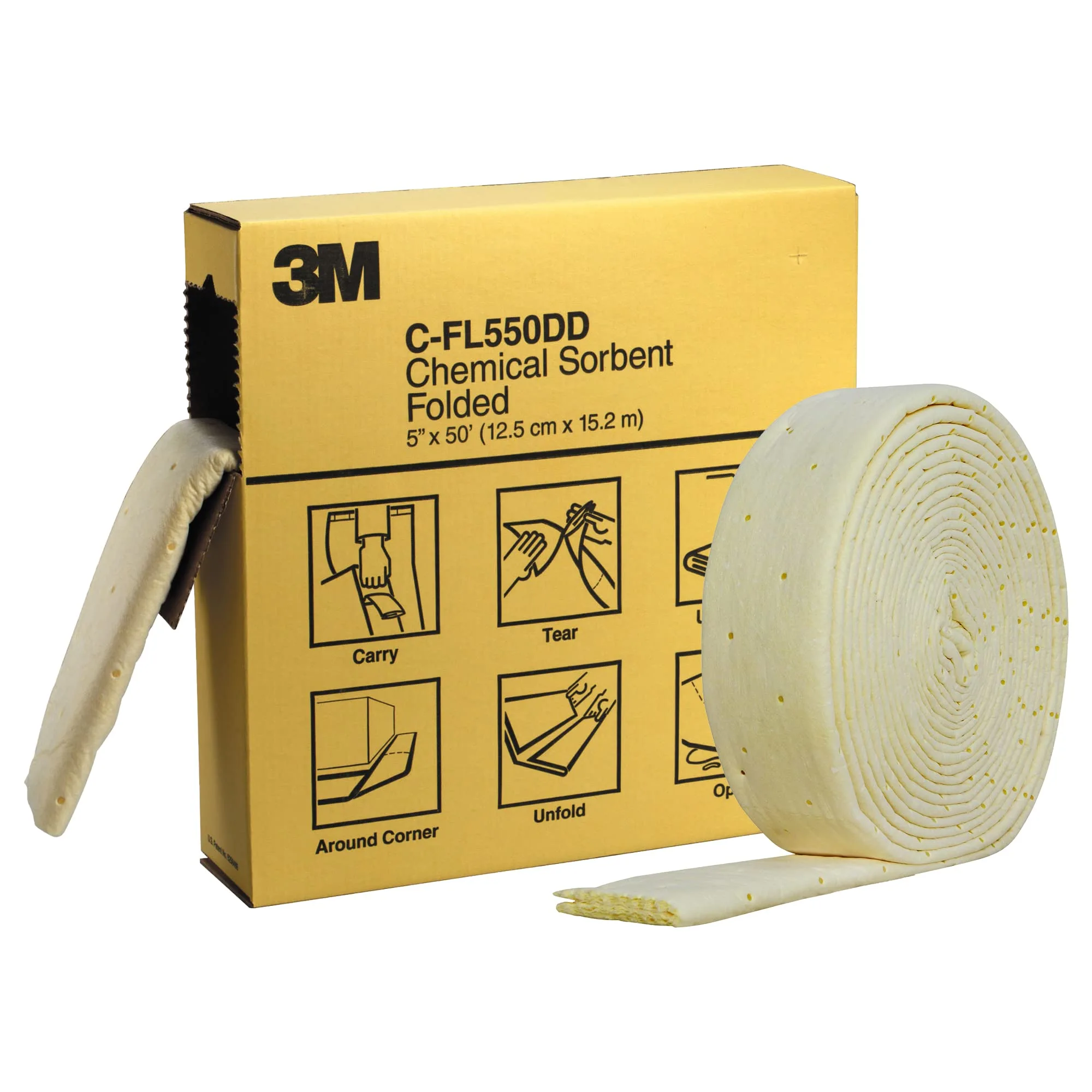 3M Chemical Sorbent Folded C-FL550DD/P-F2001, 5" x 50', 3 Box/Case