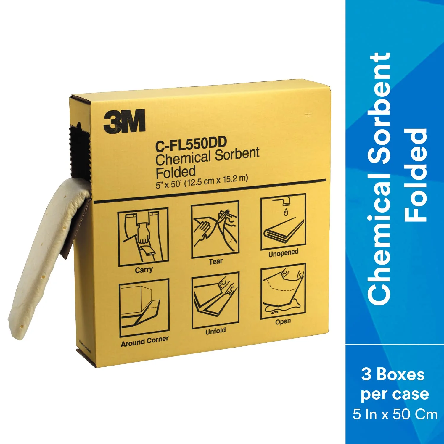 3M Chemical Sorbent Folded C-FL550DD/P-F2001, 5" x 50', 3 Box/Case