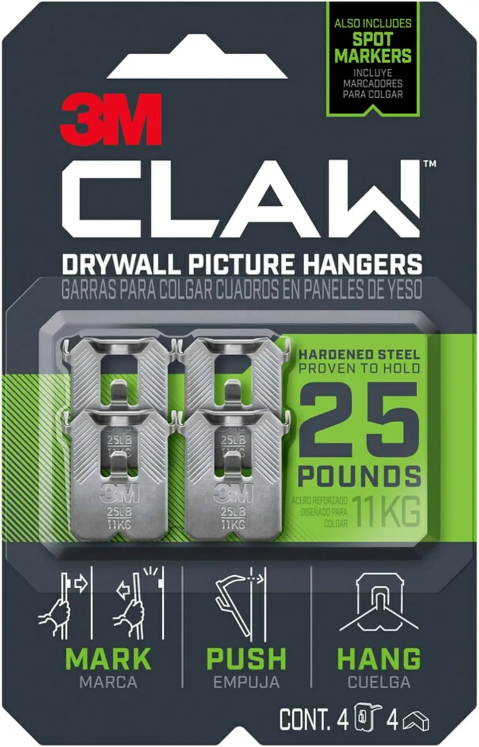 3M CLAW 25 lb. Drywall Picture Hanger with Spot Markers, Heavyweight Hanging Solution for Room Decor and Office Decor