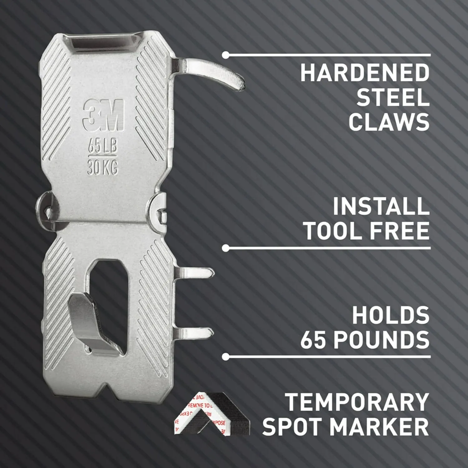 3M CLAW 65 lb. Drywall Picture Hanger with Spot Marker, Gray, 2 Hangers, 2 Spot Markers