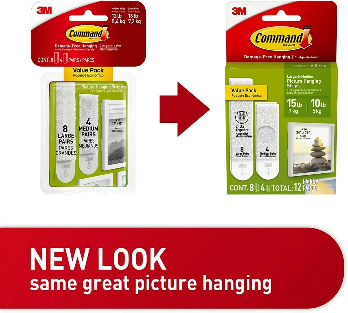 Command Picture Hanging Strips, 12 Pairs (8 Large, 4 Medium) - White, Damage-Free Hanging