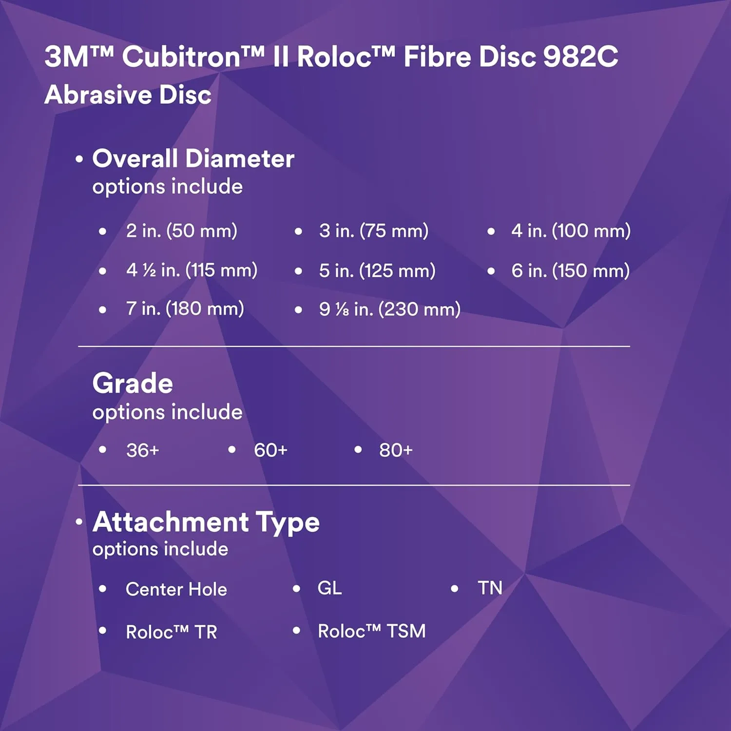 3M Cubitron II Roloc Fibre Disc 982C, 36+, TR, 4 in x NH, Die R400BB 36+ 4 in