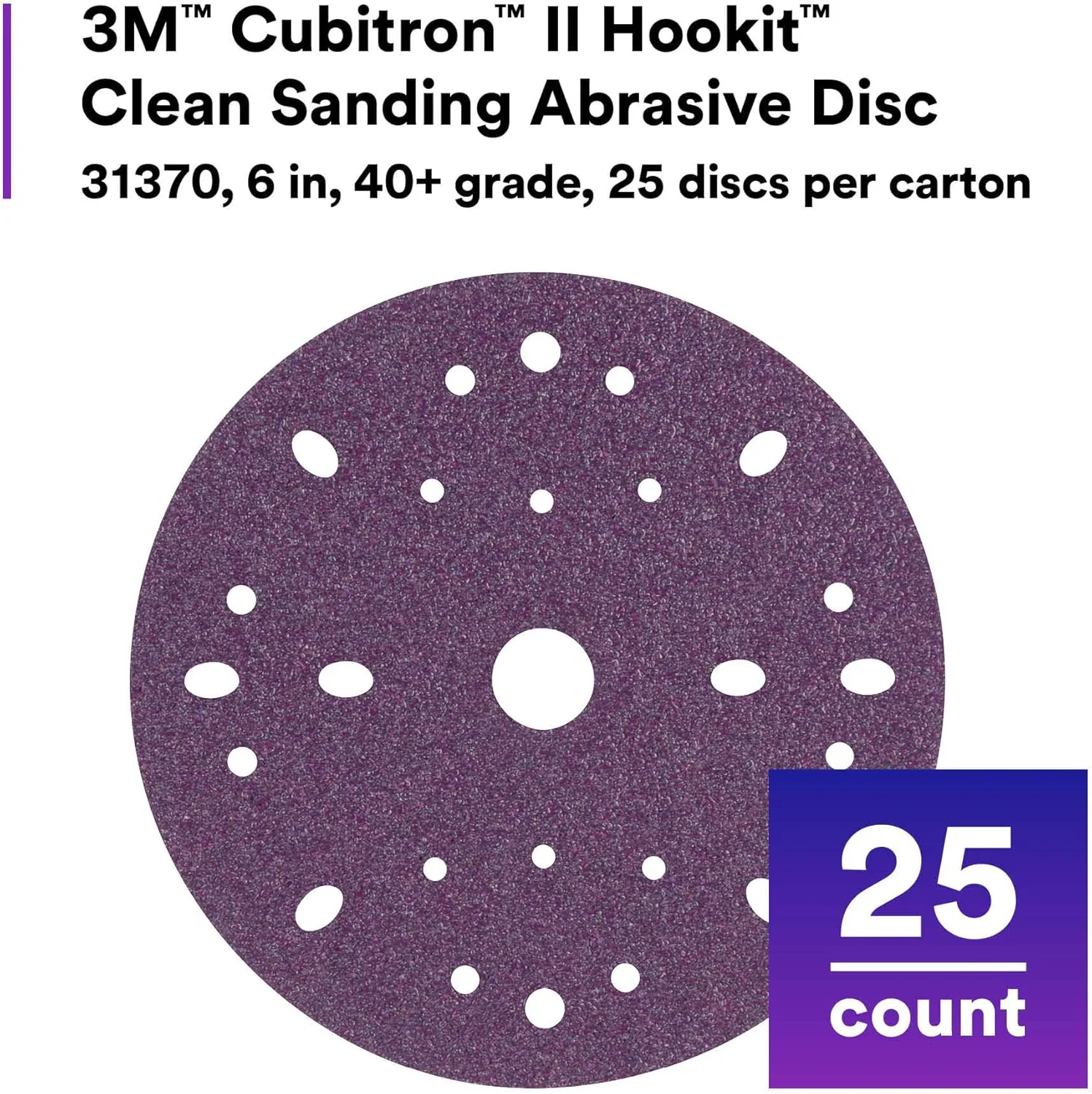 3M™ Cubitron™ II Hookit™ Clean Sanding Abrasive Disc, 31370, 6 in, 40+ grade, 25 discs per carton